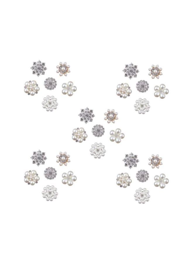 klarako 30 Pcs Mixed Pearl Rhinestone Pearl Flat Back Flatback Gems Round Flatback Rhinestone Button for Sewing Craft Wedding Dress - Image 3