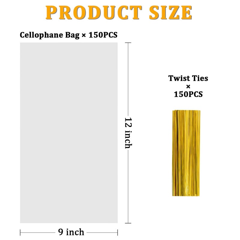 Labeol 150pcs Cellophane Bags 9x12 Treat Bags with Ties Clear Gift Candy Bag Cookie Bag for Packaging Party Favor Plastic Gift Wrap Easter - Image 4