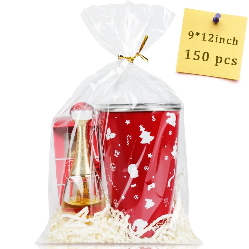 Labeol 150pcs Cellophane Bags 9x12 Treat Bags with Ties Clear Gift Candy Bag Cookie Bag for Packaging Party Favor Plastic Gift Wrap Easter - Image 1