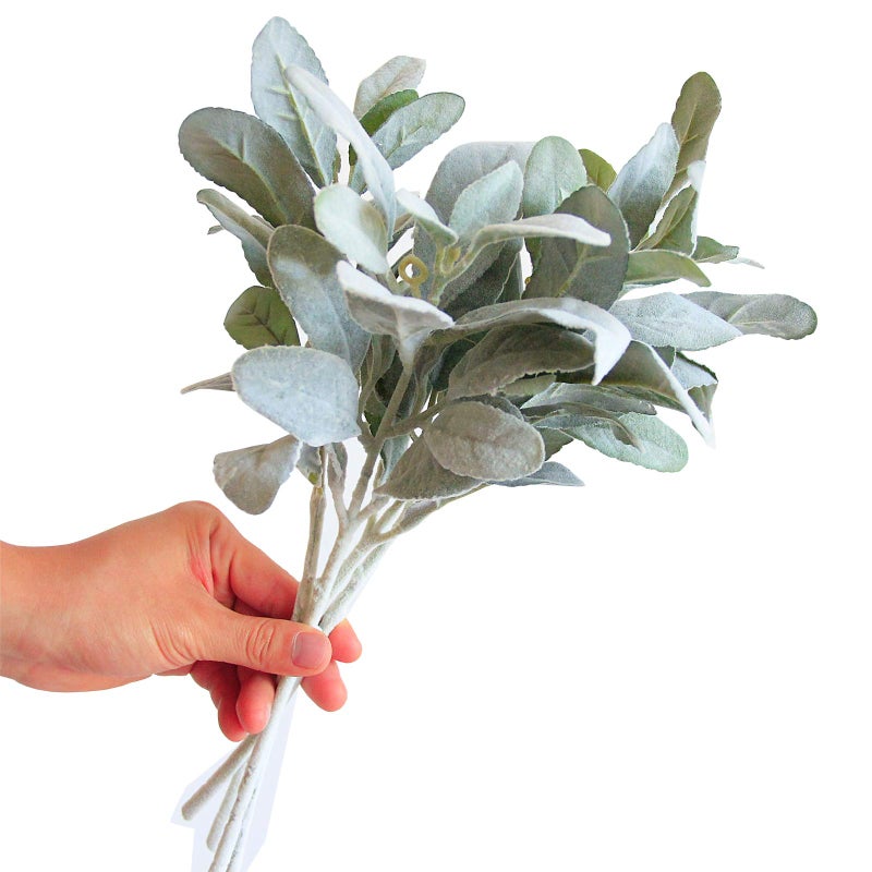 Tinsow Artificial Flocked Lambs Ear Leaves Dusty Miller Stems Flocked Oak Leaves Lamb's Ear Foliage for Home Wedding DIY Floral Arrangement (Silver Lamb's Ear, 5) - Image 2