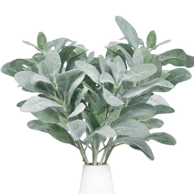 Tinsow Artificial Flocked Lambs Ear Leaves Dusty Miller Stems Flocked Oak Leaves Lamb's Ear Foliage for Home Wedding DIY Floral Arrangement (Silver Lamb's Ear, 5) - Image 1