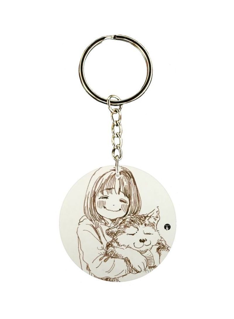 RKN Girl With Dog Printed Keychain