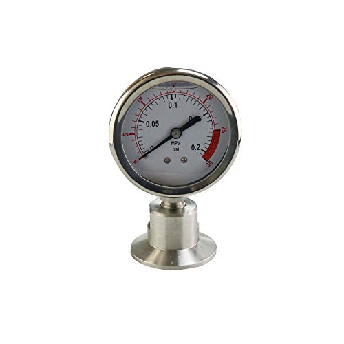 CRBrewBeer Stainless Steel 2.5" Dial Sanitary Pressure Gauge, Glycerin Filled. 0-30 PSI Range, 1.5" Tri Clamp Bottom Mount - Image 1