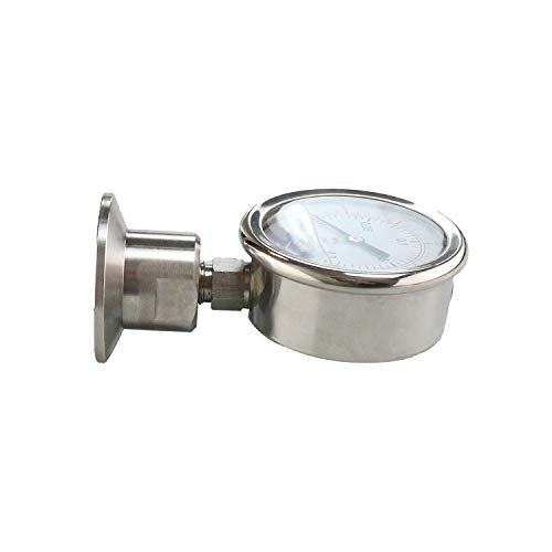CRBrewBeer Stainless Steel 2.5" Dial Sanitary Pressure Gauge, Glycerin Filled. 0-30 PSI Range, 1.5" Tri Clamp Bottom Mount - Image 2