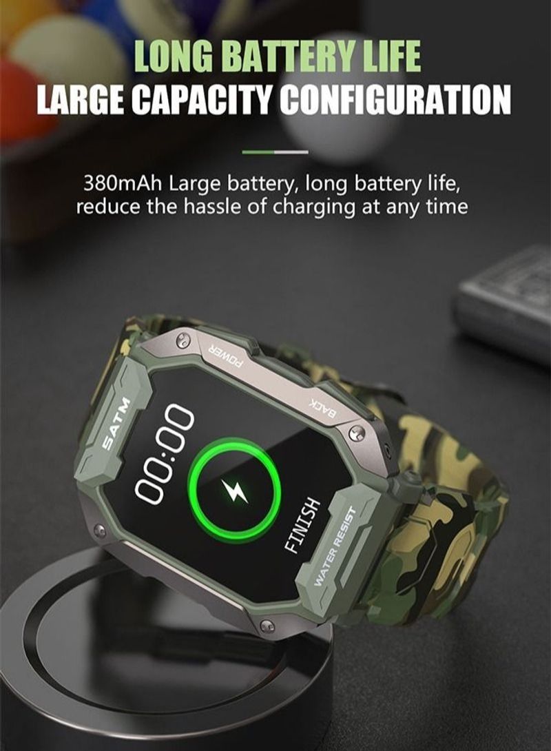 NIBEMINENT 1.71 Inch Smartwatch Green with HD Rectangle Screen Camouflage Green - Image 2