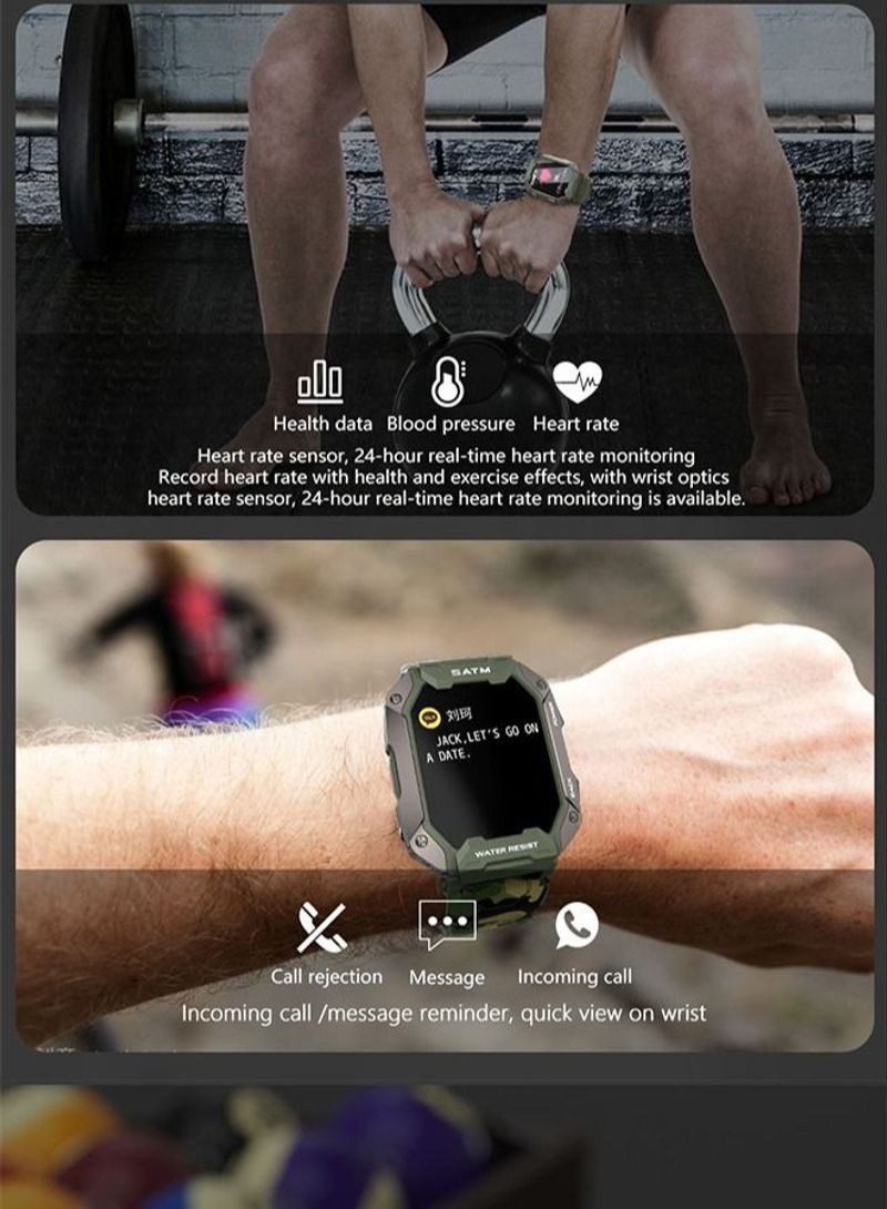 NIBEMINENT 1.71 Inch Smartwatch Green with HD Rectangle Screen Camouflage Green - Image 3