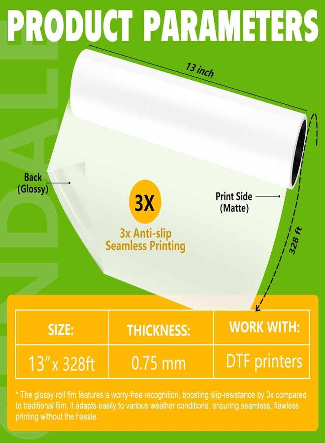 CenDale DTF Film Roll 13" x 328ft Glossy - Premium A3+ DTF Transfer Film Roll, Hot and Cold Peel DTF Roll Film, Single-Sided Clear DTF Paper Roll for Dark & Light T-Shirts (13in x 100M, Glossy) - Image 2