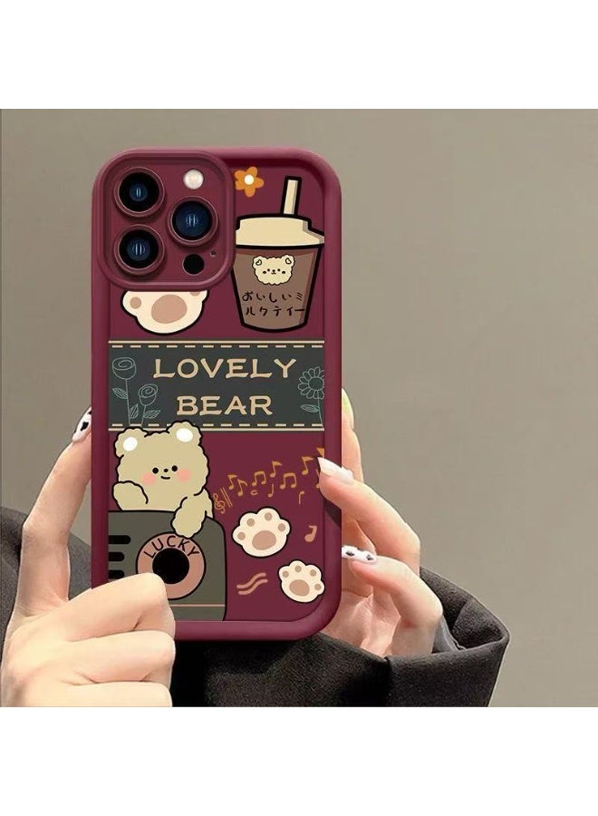 متوافق مع حافظة iPhone 16 pro max ، حافظة TPU مطاطية ناعمة بنمط Cute Bear ، حماية كاملة للكاميرا وحافة الشفاه تقوي غطاء مقاوم للصدمات للنساء للرجال ، أحمر - Image 4