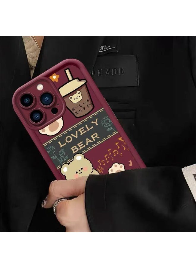 متوافق مع حافظة iPhone 16 pro max ، حافظة TPU مطاطية ناعمة بنمط Cute Bear ، حماية كاملة للكاميرا وحافة الشفاه تقوي غطاء مقاوم للصدمات للنساء للرجال ، أحمر - Image 3