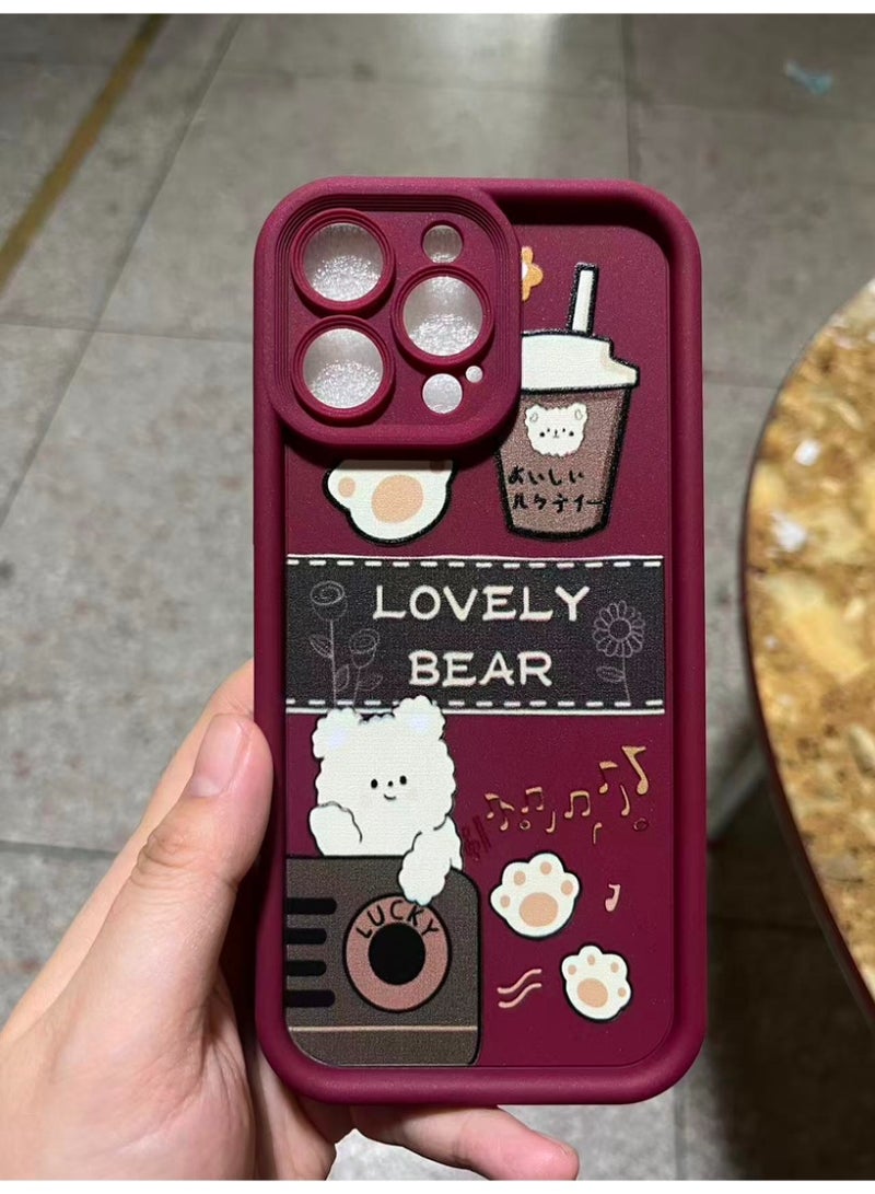 متوافق مع حافظة iPhone 16 pro max ، حافظة TPU مطاطية ناعمة بنمط Cute Bear ، حماية كاملة للكاميرا وحافة الشفاه تقوي غطاء مقاوم للصدمات للنساء للرجال ، أحمر - Image 1