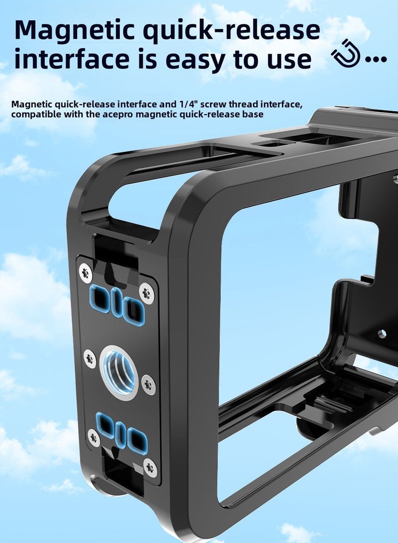 Protective Frame for DJI OSMO 360 Camera Aluminum Alloy Cage with Cold Shoe & 1/4 Mount, Magnetic Quick Release, Full Port Access, Battery Slot Design, Durable & Lightweight - Image 4