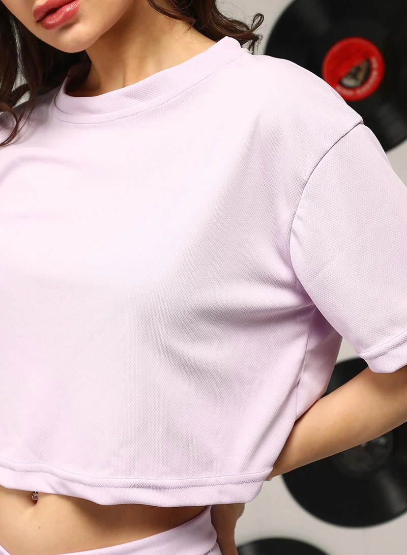 بينيا كولادا PINACOLADA Women's Lilac Solid Knit Co-Ord Set For Casual Wear | Crew Neck | Short Sleeves | Pull On Closure | Co-Ords Designed With Comfortable Fit For Woman & Girls
