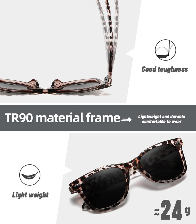 MEETSUN Polarized Sunglasses for Men Women Classic Retro Square Frame Driving Sun Glasses UV400 Protection Grey Leopard - Image 5