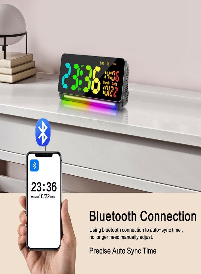 Samshow 120db Super Loud Alarm Clock Heavy Sleepers Adults, Loud Alarm Clock Bluetooth Sync Time,15 Wake Up Sounds, 7 Color Night Light, Dynamic RGB Color, 0-100% Dimmer, Snooze,DST, LED Dispay - Image 2