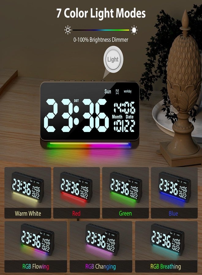 Samshow 120db Super Loud Alarm Clock Heavy Sleepers Adults, Loud Alarm Clock Bluetooth Sync Time,15 Wake Up Sounds, 7 Color Night Light, Dynamic RGB Color, 0-100% Dimmer, Snooze,DST, LED Dispay - Image 5