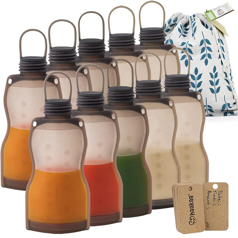 haakaa Breastmilk Storage Bags Silicone Milk Storage Bags for Breastfeeding Reusable & Leakproof, 9oz/260ml, 10 PK - Image 1