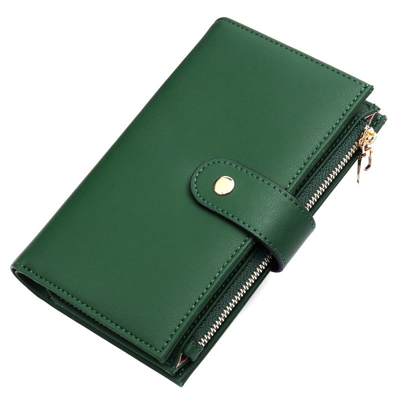 yiijay Womens Wallet RFID Blocking Leather Trifold Clutch Wallet Credit Card Holder Ladies Travel Wallet Purse with Pen Holder - Image 1
