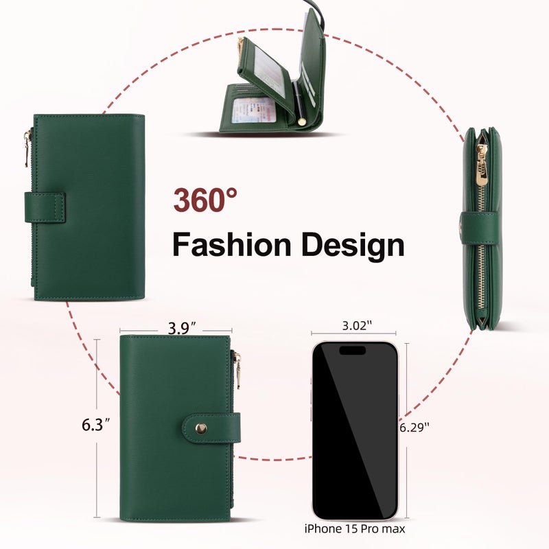 yiijay Womens Wallet RFID Blocking Leather Trifold Clutch Wallet Credit Card Holder Ladies Travel Wallet Purse with Pen Holder - Image 4