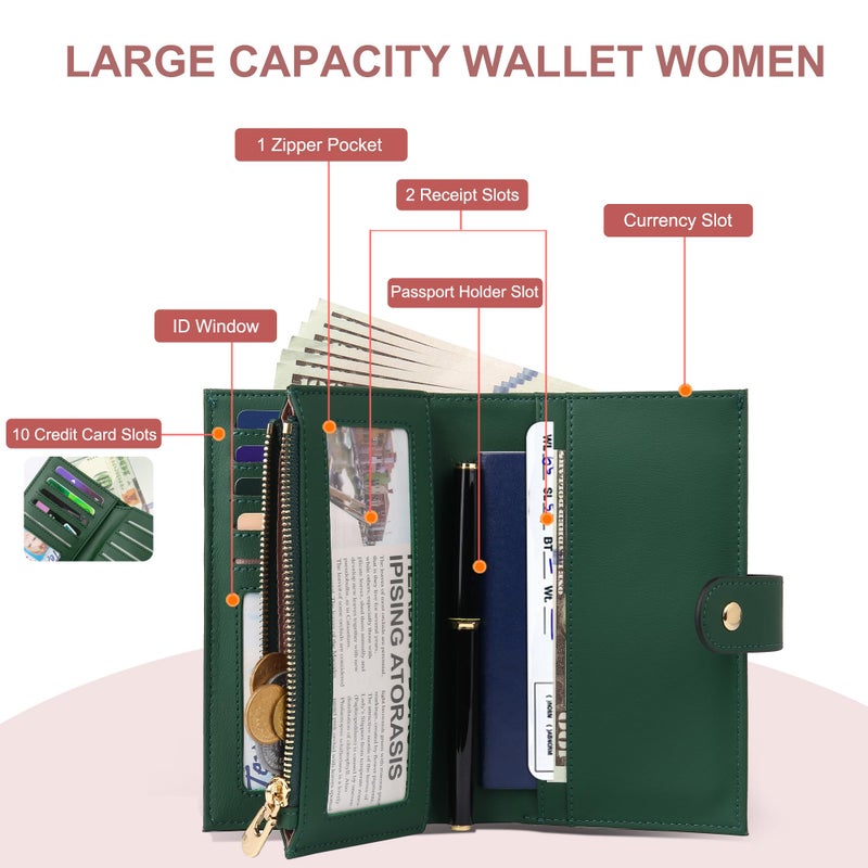 yiijay Womens Wallet RFID Blocking Leather Trifold Clutch Wallet Credit Card Holder Ladies Travel Wallet Purse with Pen Holder - Image 2