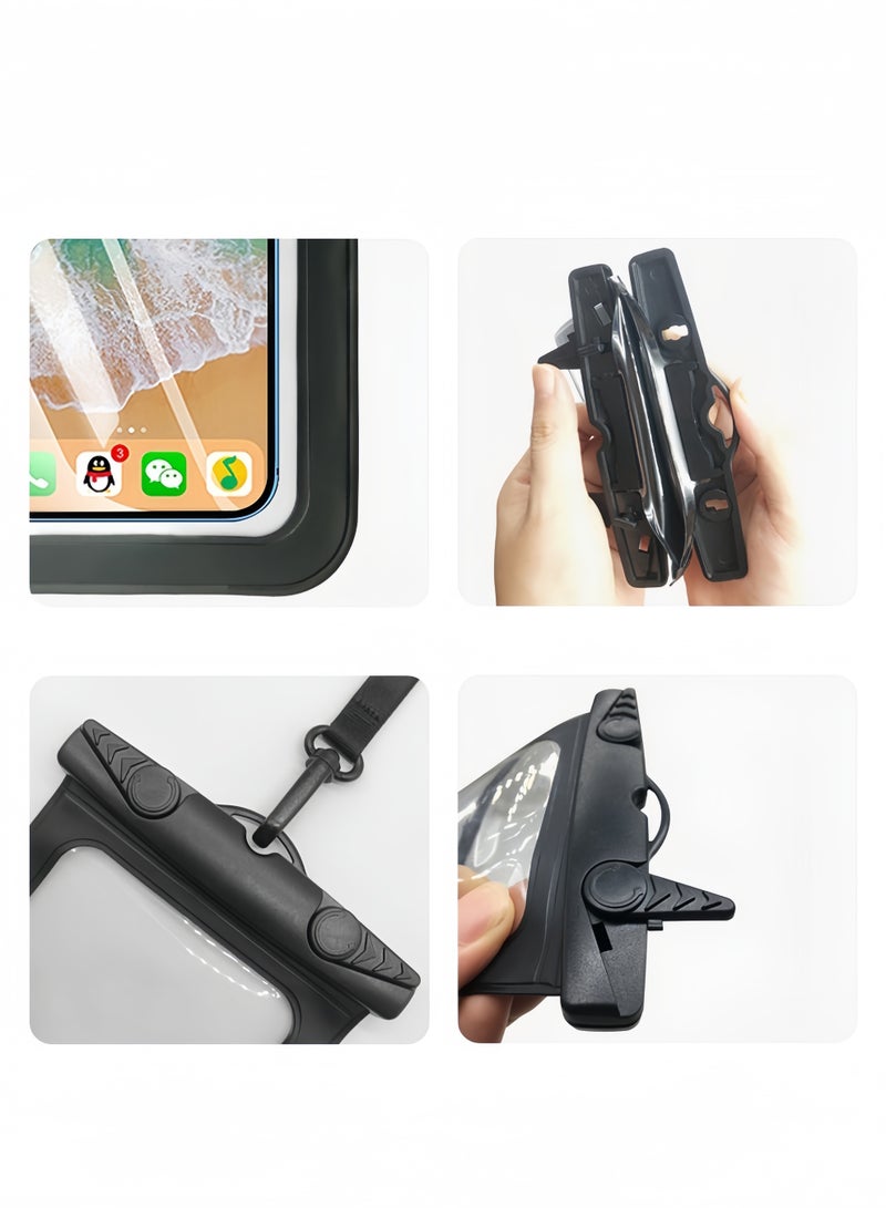 جراب هاتف مقاوم للماء، حقيبة جافة عالمية مقاس 7 بوصات لهاتف iPhone 15/14/13/12 Pro Max، جراب مقاوم للماء IPX8، أساسيات السفن السياحية والشاطئ، أسود - Image 3
