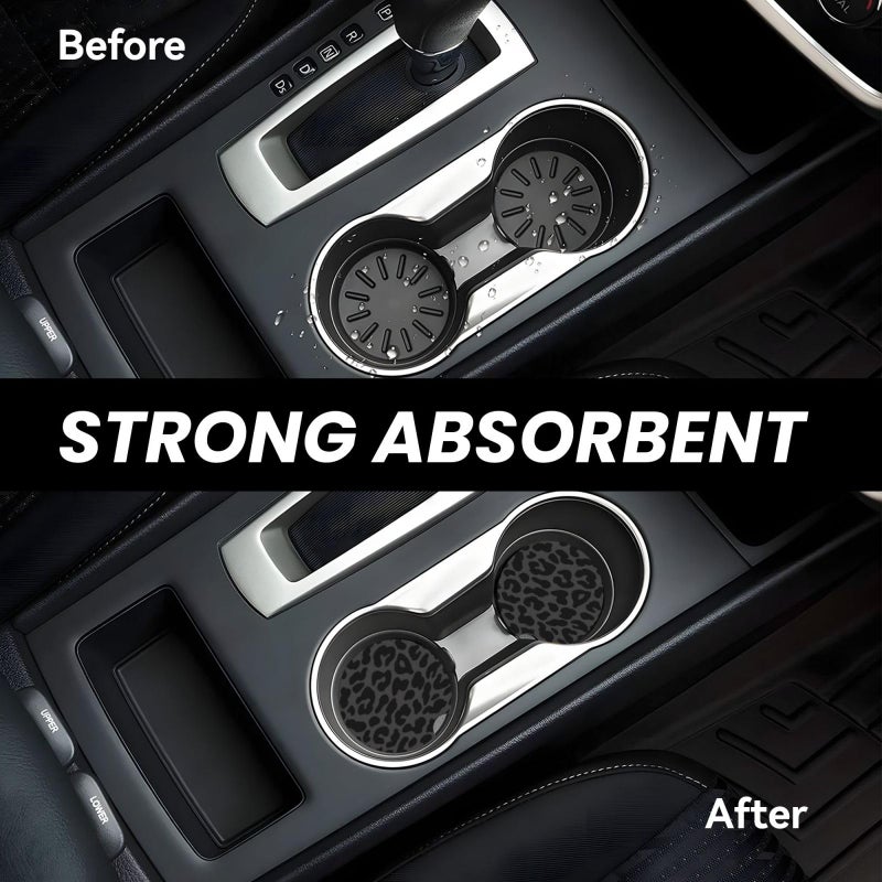 KARREAL Black Leopard Print Steering Wheel Cover & 2 Pcs Ceramic Absorbent Cupholder Coasters, Car Accessories Decorations for Women, Fit 14.5-15 Inch Auto, Suvs, Truck - Image 5