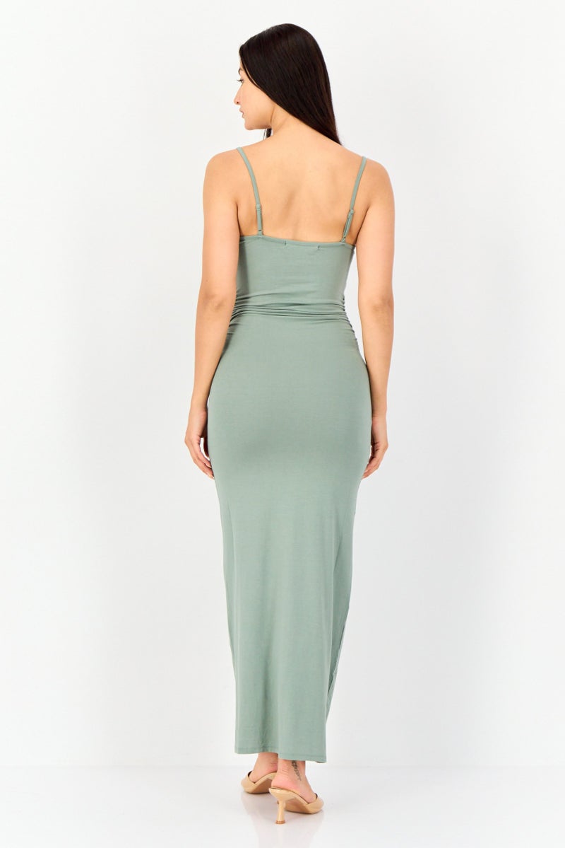 bebe Women Solid Maxi Dress, Sage Green  - Image 2