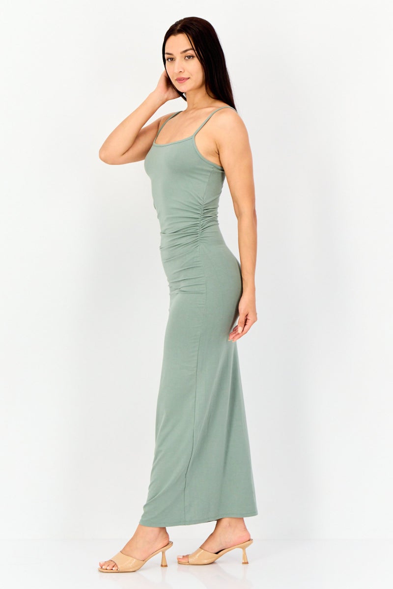 bebe Women Solid Maxi Dress, Sage Green  - Image 4