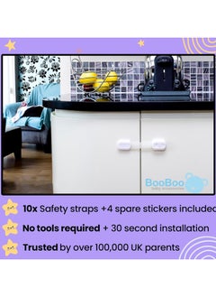 General (10 PACK) Premium Cabinet Locks Baby Proofing, Child Proof Cabinet Locks with 3M Adhesive, Drawer Locks Baby Proofing Cabinets with No Drilling, 3M Adhesive + 4 Extra Stickers  - Image 5