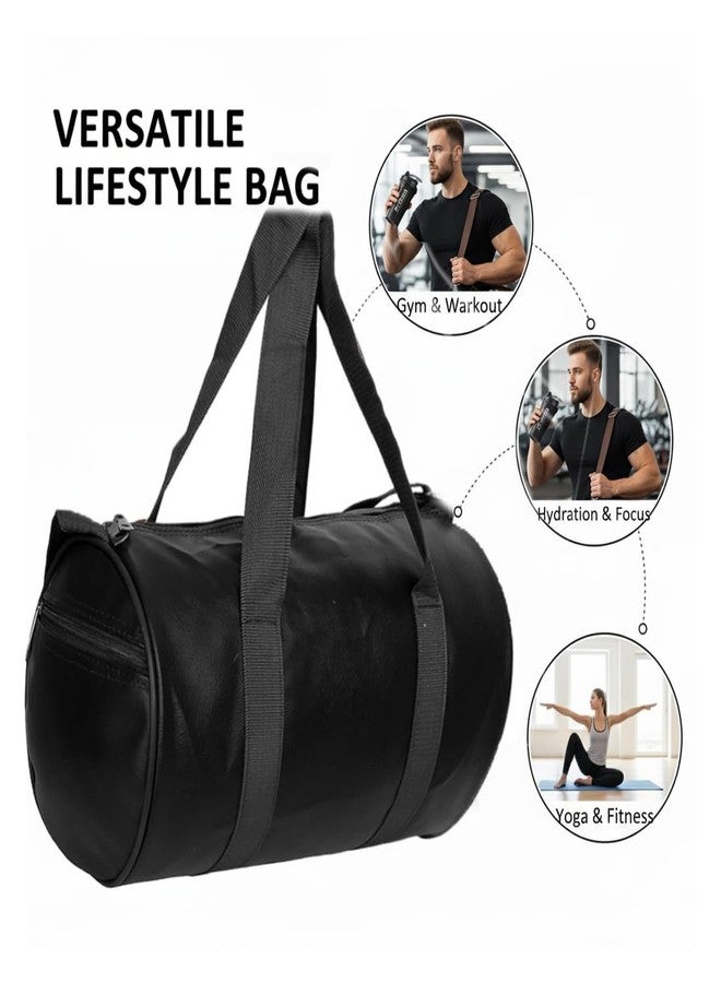 FIT FOCUS Combo Set of PU Leather Duffle Gym Bag Combo & 700ml Shaker Bottle - Premium Brown Gym Kit for Men & Women | Stylish & Durable Fitness Combo (Black) - Image 2