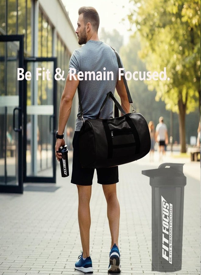 FIT FOCUS Combo Set of PU Leather Duffle Gym Bag Combo & 700ml Shaker Bottle - Premium Brown Gym Kit for Men & Women | Stylish & Durable Fitness Combo (Black) - Image 5