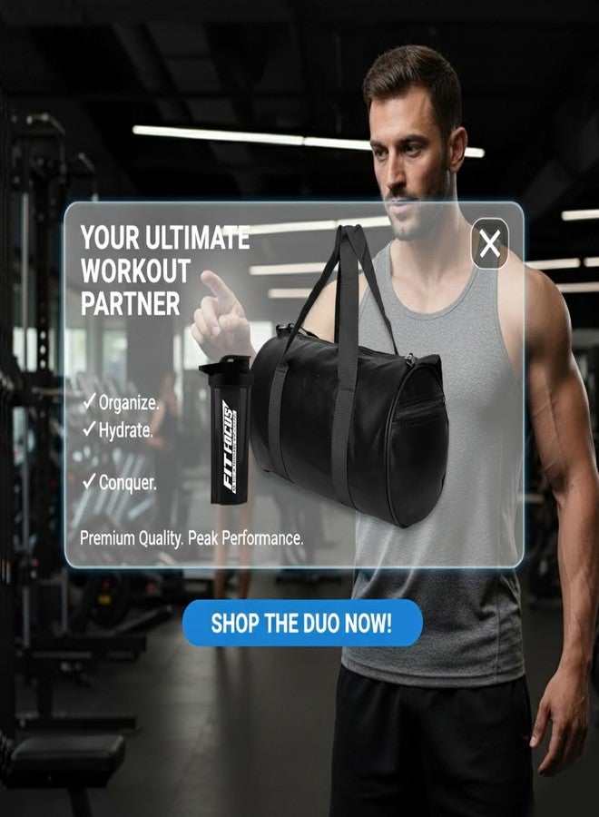 FIT FOCUS Combo Set of PU Leather Duffle Gym Bag Combo & 700ml Shaker Bottle - Premium Brown Gym Kit for Men & Women | Stylish & Durable Fitness Combo (Black) - Image 3