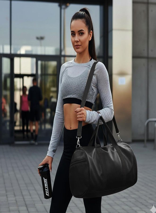 FIT FOCUS Combo Set of PU Leather Duffle Gym Bag Combo & 700ml Shaker Bottle - Premium Brown Gym Kit for Men & Women | Stylish & Durable Fitness Combo (Black) - Image 4