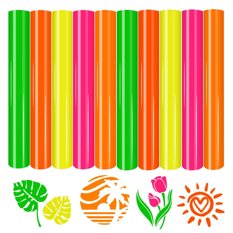 تينت نوت نيون PU HTV لقميص 12 × 10 10 ورقات 5 ألوان متنوعة فينيل حراري قابل للكي حزمة سهل التقطيع فينيل HTV لقمصان DIY