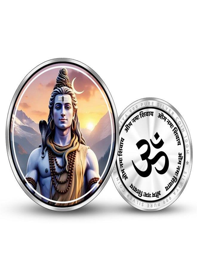 Silviya BIS Hallmarked Lord Shiva 999 Pure Silver Coin (10 Gram) Round Shape: Sacred Temple Gift - Hindu God Blessing Coin - Kedarnath Dham Pilgrimage Souvenir - Image 1
