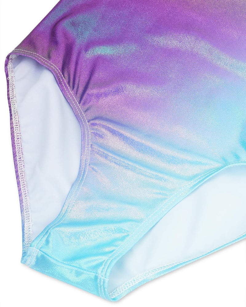 Gogokids Gymnastics Leotards for Girls Long Sleeve Sparkly Rhinestone Dance Unitards Biketards with Shorts, C-purple, 11-12 Years - Image 5