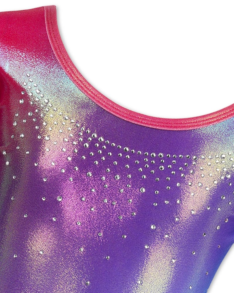 Gogokids Gymnastics Leotards for Girls Long Sleeve Sparkly Rhinestone Dance Unitards Biketards with Shorts, C-purple, 11-12 Years - Image 3