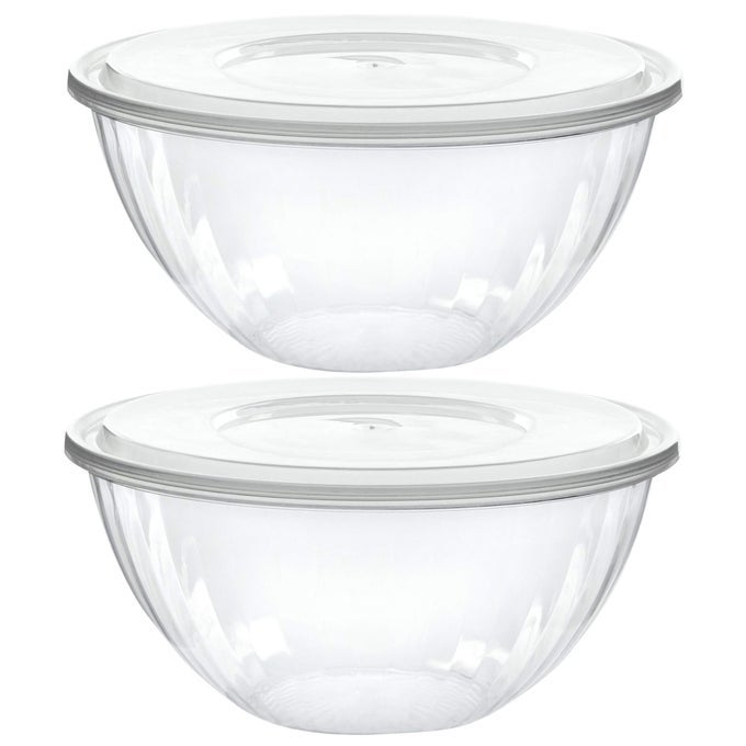 DISPOSABLE 48 OUNCE ROUND CRYSTAL CLEAR PLASTIC SERVING BOWLS WITH LIDS PARTY SNACK OR SALAD BOWL CHIP BOWLS SNACK BOWLS CANDY DISH SALAD CONTAINER PACK OF 4
