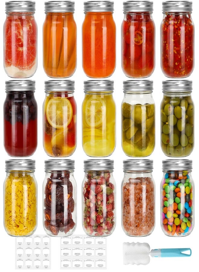 CycleMore 16 oz Mason Jars With Airtight Lids and Brands 15 Pack Glass Canning Jars with Regular Mouth, Pint Clear Glass Jar For DIY Projects, Food Storage and Fermenting with Brush & 24 Labels - Image 1