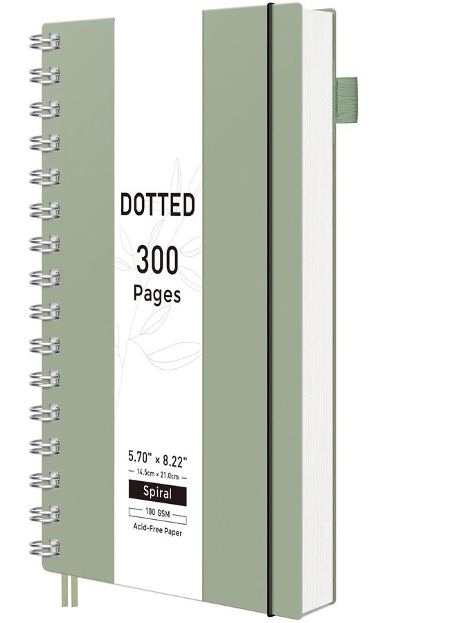 RETTACY Bullet Dotted Journal Notebook, 300 Pages, A5 Medium Size (5.7'' × 8.2''), 100 GSM Thick Paper, Flexible Plastic Cover, Spiral-bound, for Bullet Journaling, Planning, Tracking (Sage Green) - Image 1