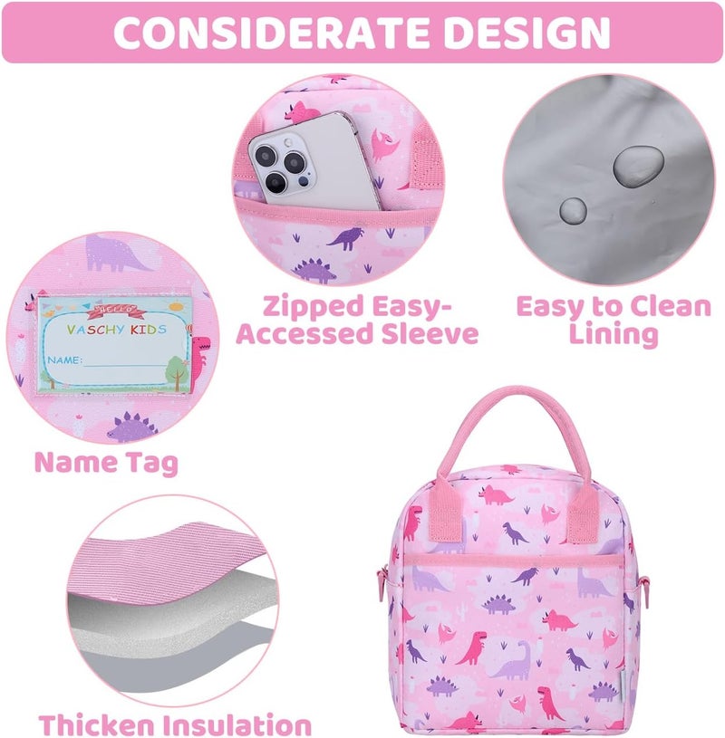 Vaschy Lunch Box Bag for Kids, Insulated Lunchbox Tote for Toddler Little Girls School Daycare Kindergarten Dinosaur - Image 5