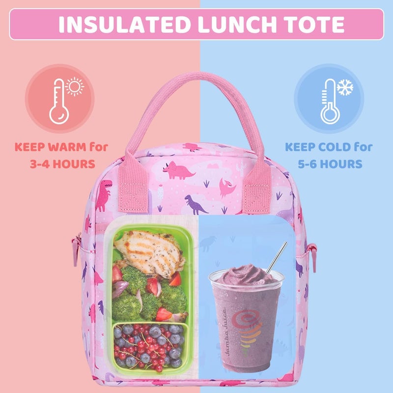 Vaschy Lunch Box Bag for Kids, Insulated Lunchbox Tote for Toddler Little Girls School Daycare Kindergarten Dinosaur - Image 2