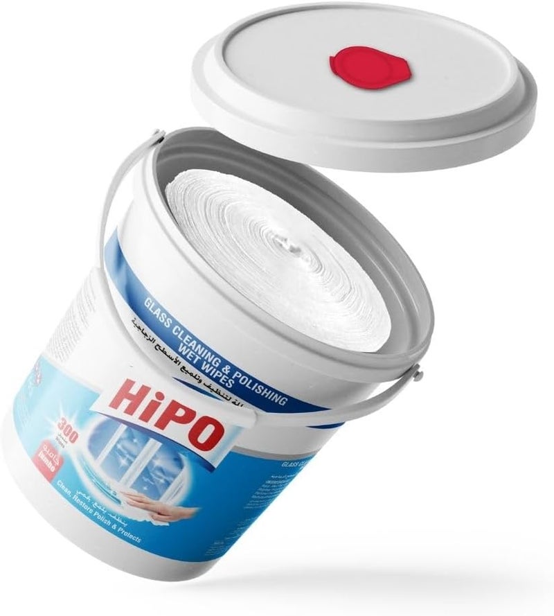 هيبو مناديل HiPO لتنظيف وتلميع الزجاج، سعة 300 منديل، مقاس 15 سم × 20 سم، لون أزرق - Image 5