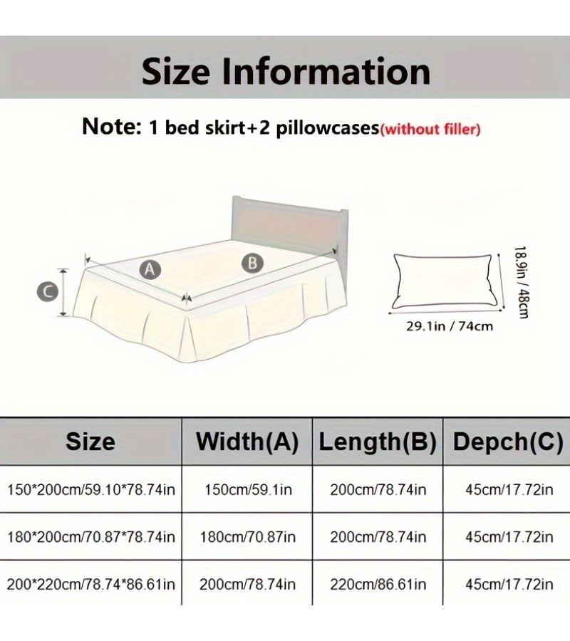3pcs Princess Lace Bed Skirt Set Beige 78.74 by 86.61 Inches Double Layer Lace Jacquard Bed Skirt with 2 Pillowcases No Pillows Ruffle Hem Exquisite Lace Decoration Mattress Cover Protector Easy to Disassemble All Season Use - Image 3