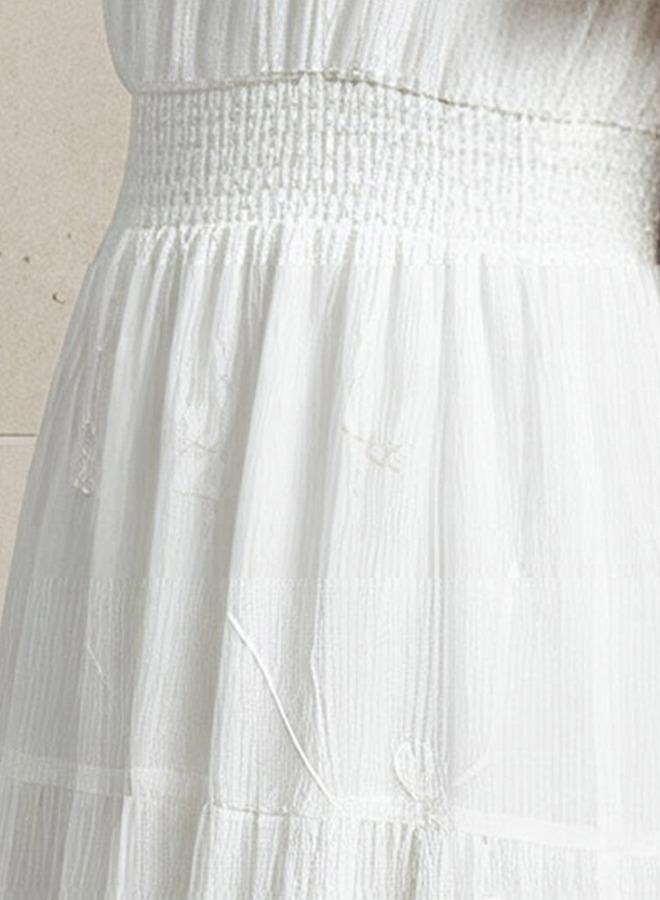 Splash FAV Embroidered Tiered Midi Viscose Dress with Flutter Sleeves - Image 4