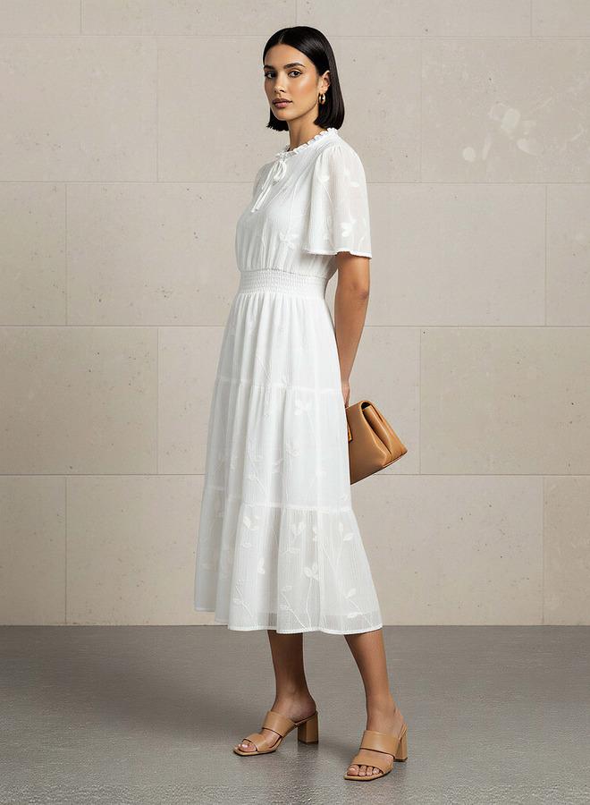 Splash FAV Embroidered Tiered Midi Viscose Dress with Flutter Sleeves - Image 2