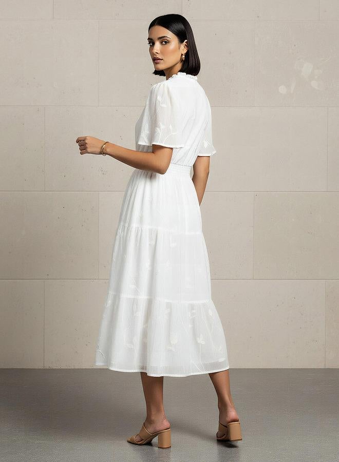 Splash FAV Embroidered Tiered Midi Viscose Dress with Flutter Sleeves - Image 3