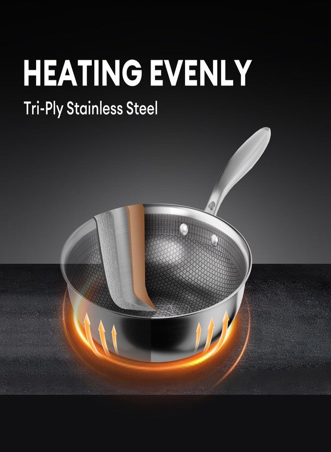 COOKER KING مقلاة ووك من كوكر كينج مقاس 10 بوصات مع غطاء، مقلاة ووك هجينة غير لاصقة بجودة احترافية، مقلاة ووك ومقلاة تقليب من الفولاذ المقاوم للصدأ، مقبض بارد الملمس، آمنة للاستخدام في غسالة الصحون والفرن، متوافقة مع جميع أنواع المواقد - Image 3