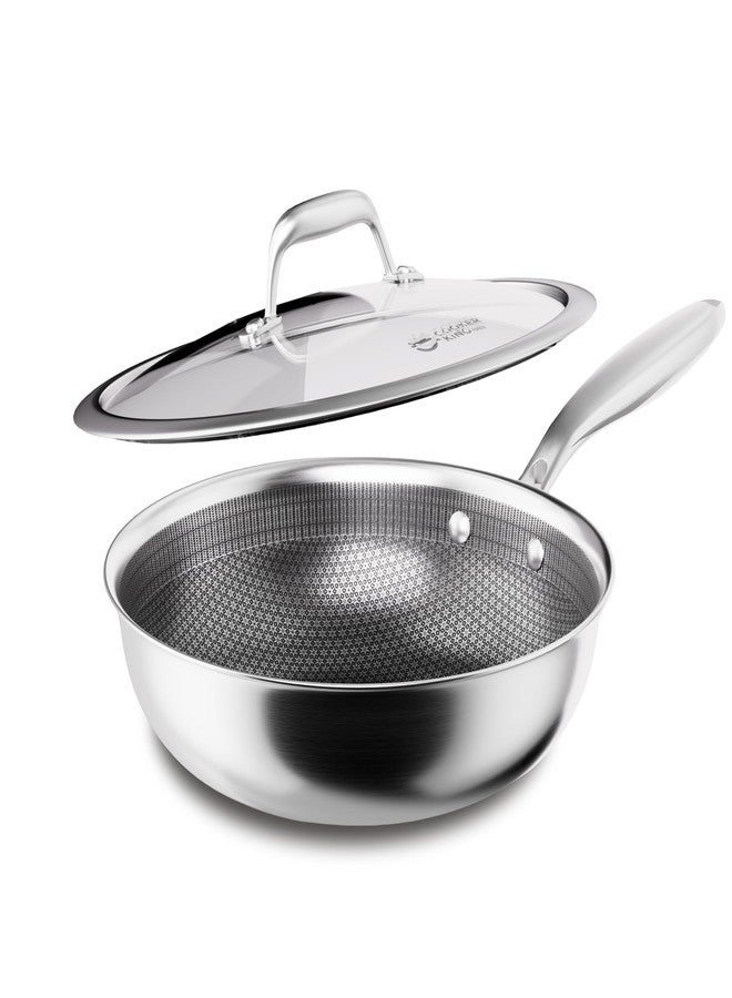 COOKER KING مقلاة ووك من كوكر كينج مقاس 10 بوصات مع غطاء، مقلاة ووك هجينة غير لاصقة بجودة احترافية، مقلاة ووك ومقلاة تقليب من الفولاذ المقاوم للصدأ، مقبض بارد الملمس، آمنة للاستخدام في غسالة الصحون والفرن، متوافقة مع جميع أنواع المواقد - Image 1