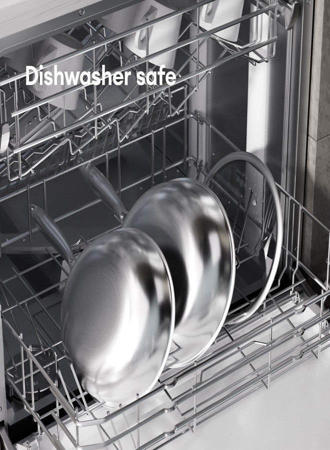 COOKER KING مقلاة ووك من كوكر كينج مقاس 10 بوصات مع غطاء، مقلاة ووك هجينة غير لاصقة بجودة احترافية، مقلاة ووك ومقلاة تقليب من الفولاذ المقاوم للصدأ، مقبض بارد الملمس، آمنة للاستخدام في غسالة الصحون والفرن، متوافقة مع جميع أنواع المواقد - Image 5