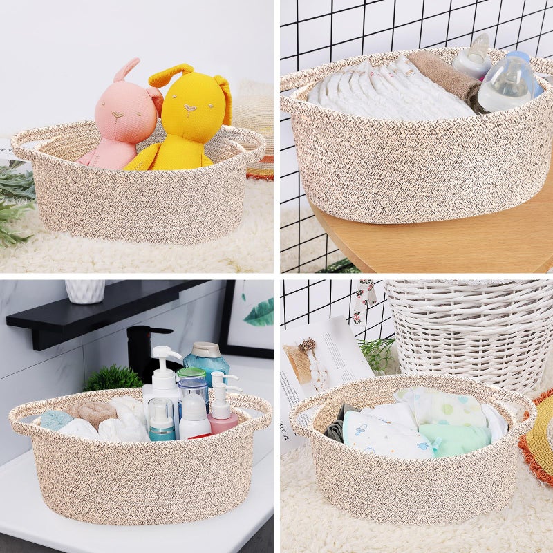 ABenkle Small Woven Basket 12"x 8"x 5" - Rope Room Shelf Storage, Cat Dog Toys Chest Box, Decorative Empty Gift With Handles - All Mixed Brown - Image 4
